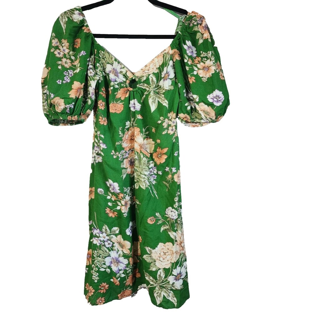 Sim & Sam Floral Tropical Smocked Balloon Sleeve Mini Dress Sz XS